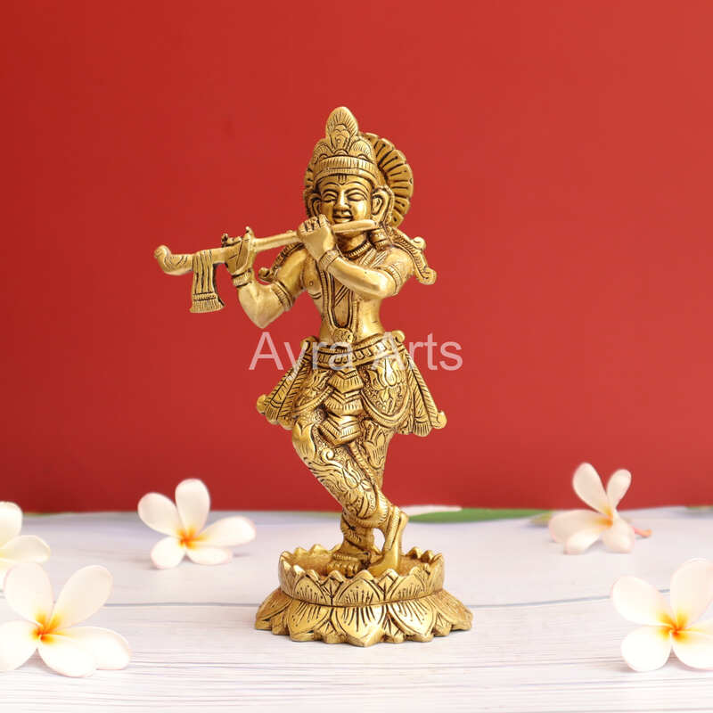 Lord Krishna Playing Flute Brass Statue - 7.8 Inch Height Lord Krishna Playing Flute Brass Statue - 7.8 Inch Height