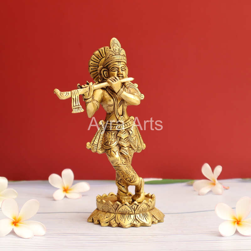 Lord Krishna Playing Flute Brass Statue - 7.8 Inch Height Lord Krishna Playing Flute Brass Statue - 7.8 Inch Height