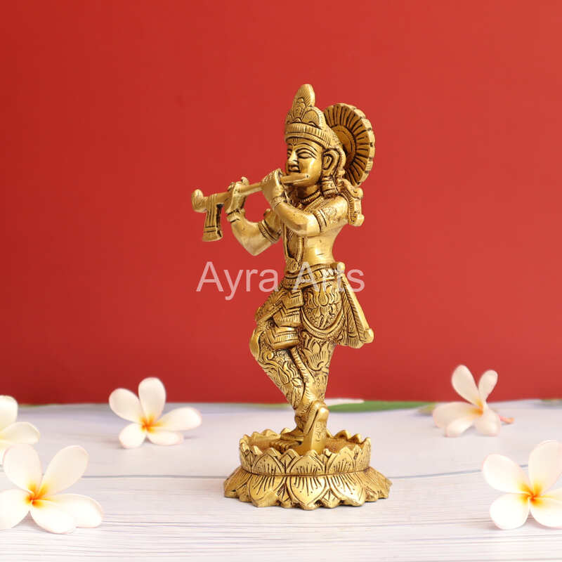 Lord Krishna Playing Flute Brass Statue - 7.8 Inch Height Lord Krishna Playing Flute Brass Statue - 7.8 Inch Height