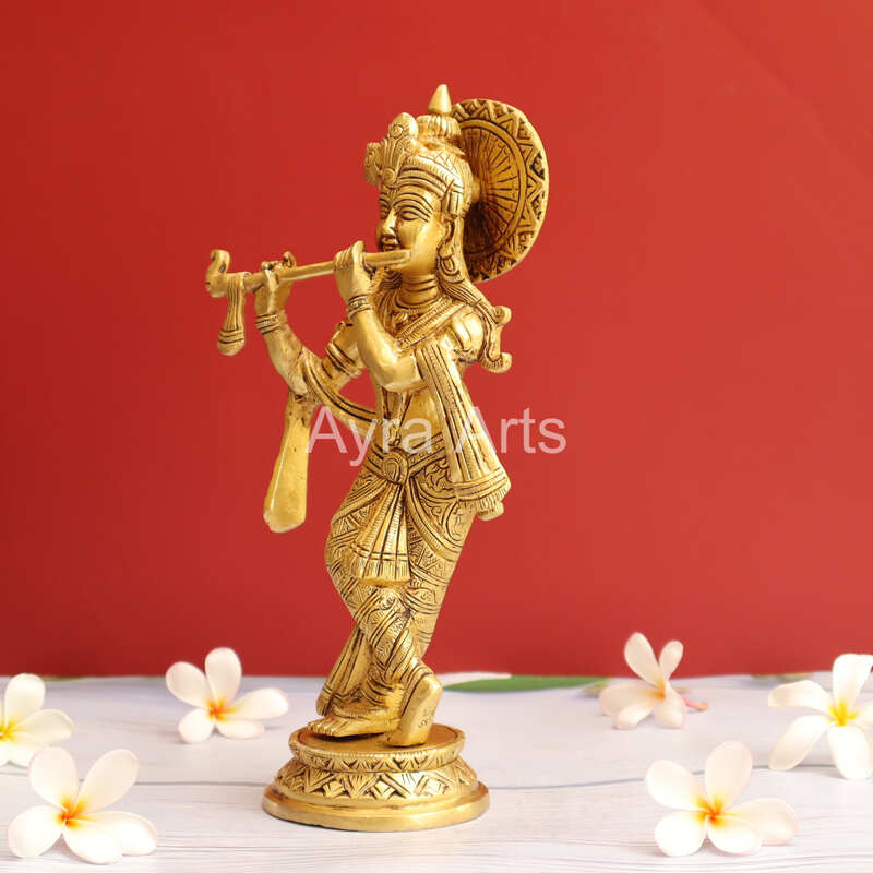 Brass Venu Gopal Krishna Playing Flute - 10.5 Inch Height Brass Venu Gopal Krishna Playing Flute - 10.5 Inch Height
