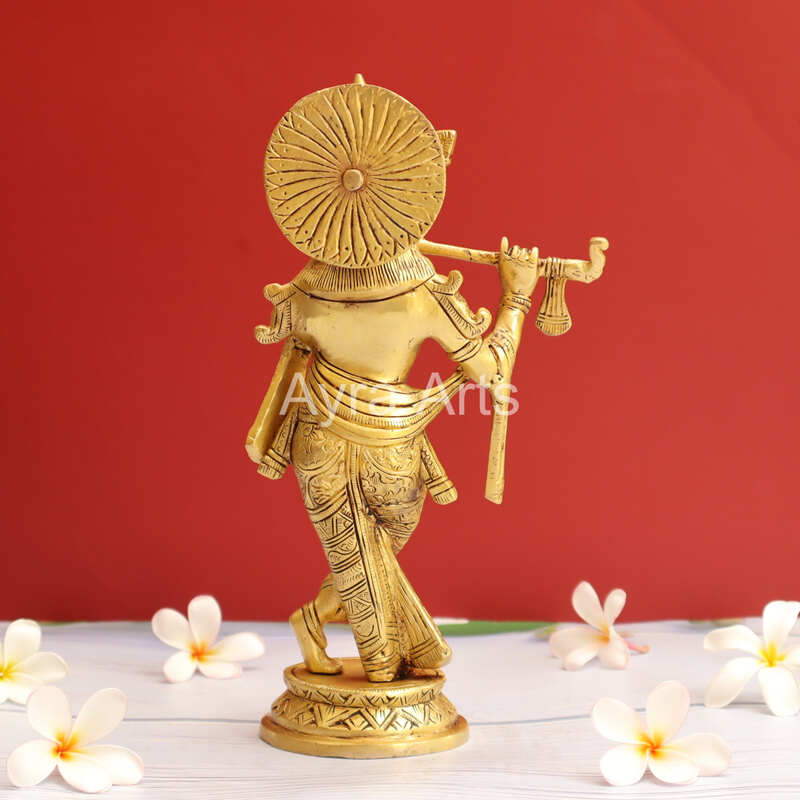 Brass Venu Gopal Krishna Playing Flute - 10.5 Inch Height Brass Venu Gopal Krishna Playing Flute - 10.5 Inch Height