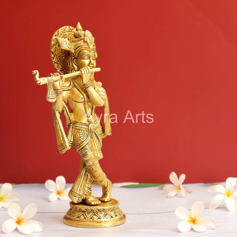 Brass Venu Gopal Krishna Playing Flute - 10.5 Inch Height Brass Venu Gopal Krishna Playing Flute - 10.5 Inch Height