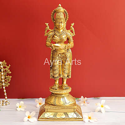 Brass Deep Lakshmi Statue Holding in Deep - 16 Inch Height