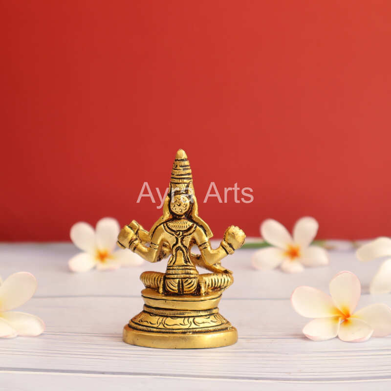 Brass Saraswati Devi Idol - 3.5 inch Height | Sacred Brass Saraswati Devi Idol for Knowledge and Wisdom