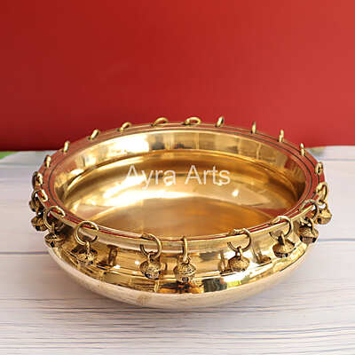 Plain Urli Brass Bowl With Ghungroos - 9 Inch Length Plain Urli Brass Bowl With Ghungroos - 9 Inch Length