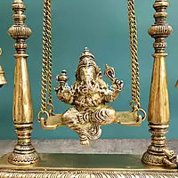 Brass Idol Ganesha Sitting on Swing jhula - 16 inch Height