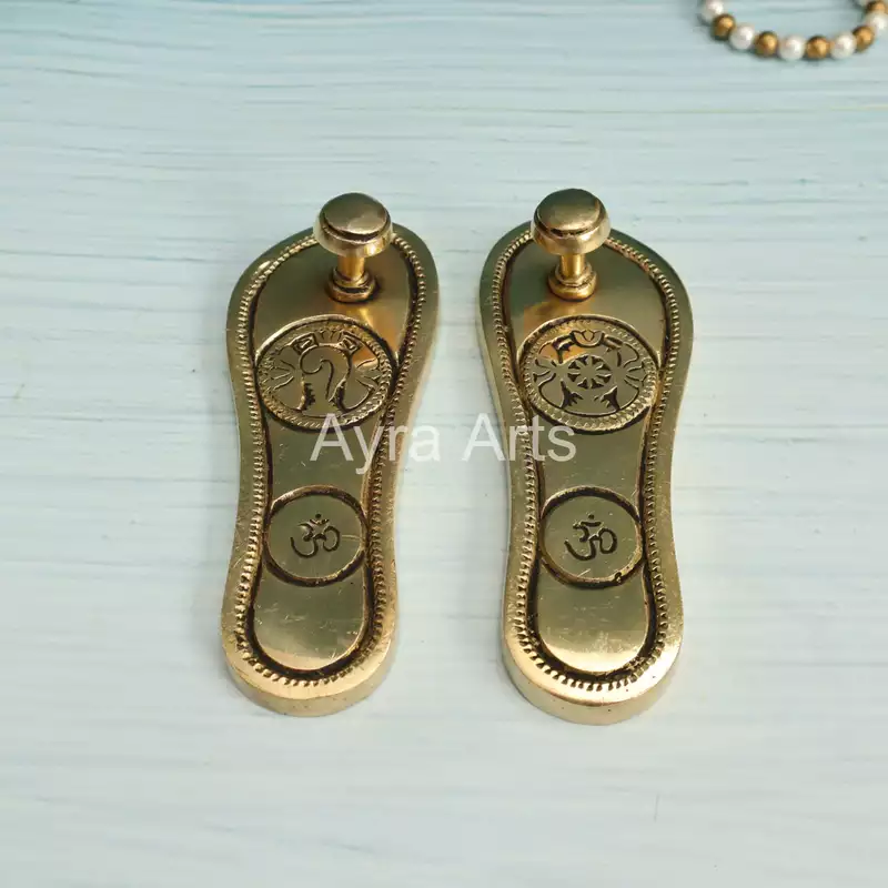 Brass Charana Paduka - 5.5 Inch Length Brass Charana Paduka - 5.5 Inch Length
