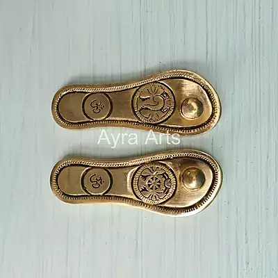 Brass Charana Paduka - 5.5 Inch Length Brass Charana Paduka - 5.5 Inch Length