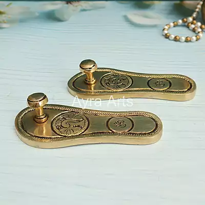 Brass Charana Paduka - 5.5 Inch Length Brass Charana Paduka - 5.5 Inch Length