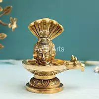 Brass Three Face Shivling Trimukhi Shivlingham with Panchmukhi Sheshnaag and Gomukh Jal Dhara - 5 Inch Height