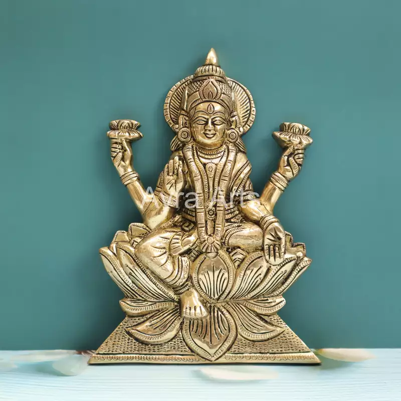 Brass Lakshmi Wall Mount - 10.5 Inch Height Brass Lakshmi Wall Mount - 10.5 Inch Height
