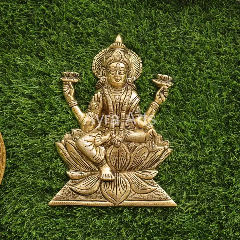 Brass Lakshmi Wall Mount - 10.5 Inch Height Brass Lakshmi Wall Mount - 10.5 Inch Height