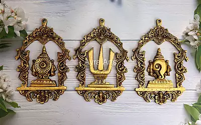 Brass Shank Chakra Namah Wall Mount Set - 12 Inch Height
