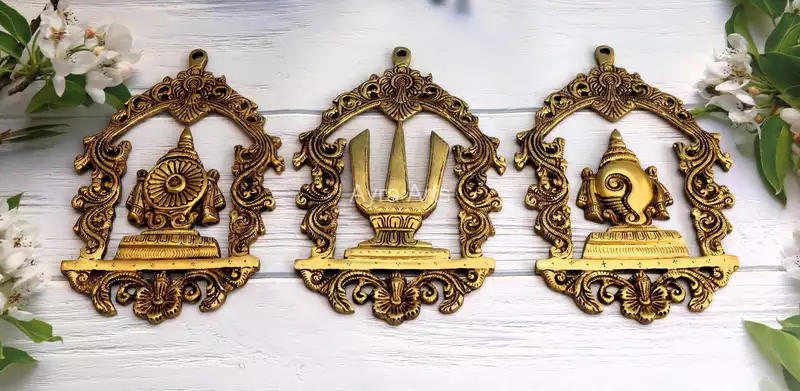 Brass Shank Chakra Namah Wall Mount Set - 12 Inch Height