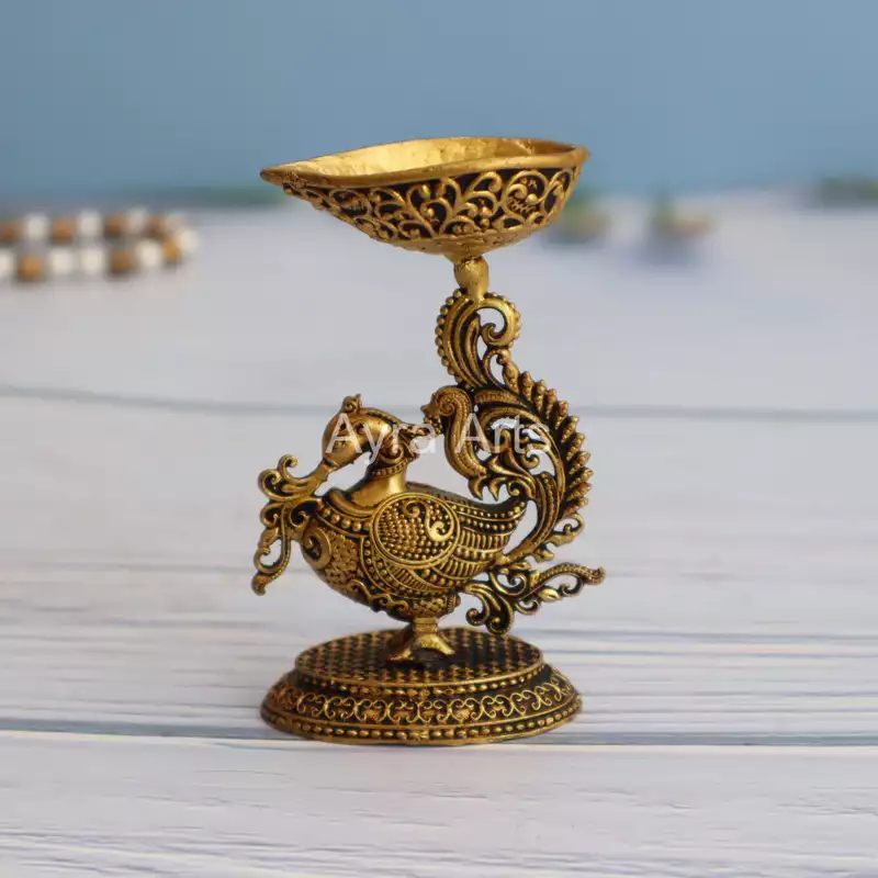 Premium Light Weight Brass Swan Deepak - 3.5 Inch Height Premium Light Weight Brass Swan Deepak - 3.5 Inch Height