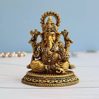 Premium Light Weight Brass Ganesh Idol - 4.8 Inch Height