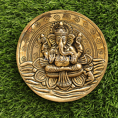 Super Fine Brass Lord Ganesha Wall Hanging Plate - 7 Inch Height