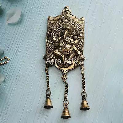 Brass Wall Hanging Ganesh with Bells - 5 Inch Length