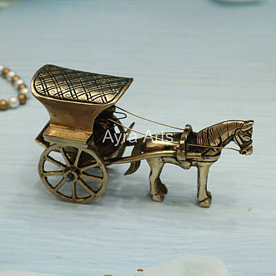 Brass Handmade Traditional Horse Chariot Cart - 3 Inch Height