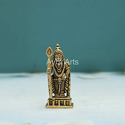 Brass Murugan Statue Lord Kartikeya Murti for Puja - 3 Inch Height