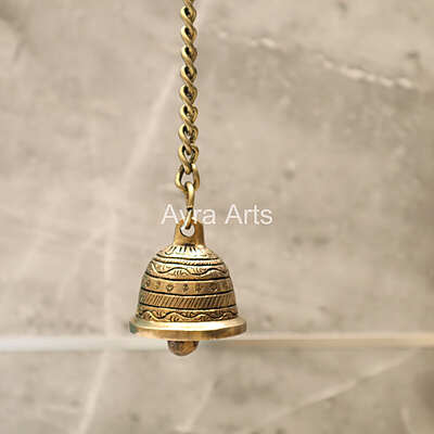 Brass Decorative Hanging Bell For Puja Mandir Home  - 2 Inch Bell Height