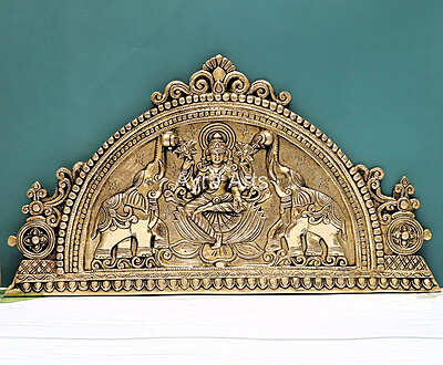 Handcrafted Indian Home Entrance Decor Brass Goddess Gajalakshmi Wall Hanging Panel - 12 Inch Height