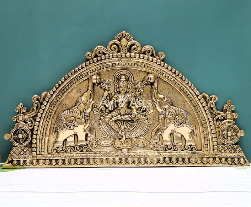 Handcrafted Indian Home Entrance Decor Brass Goddess Gajalakshmi Wall Hanging Panel - 12 Inch Height Handcrafted Indian Home Entrance Decor Brass Goddess Gajalakshmi Wall Hanging Panel - 12 Inch Height