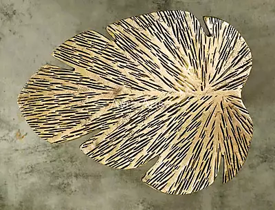 Brass Leaf Design Stool for Home decor - 15 Inch Height