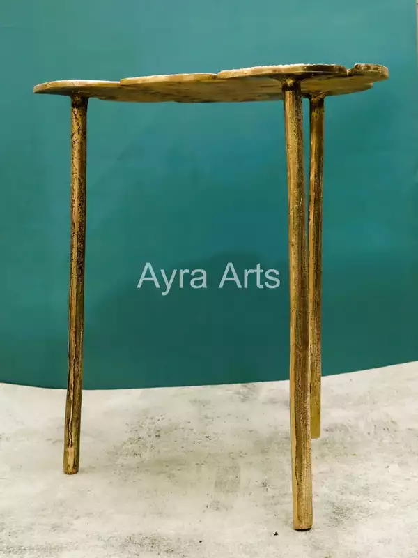 Brass Leaf Design Stool for Home decor - 15 Inch Height