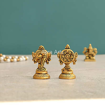 Brass Shankh Chakra Decor Set - 2.2 Inch Height Brass Shankh Chakra Decor Set - 2.2 Inch Height