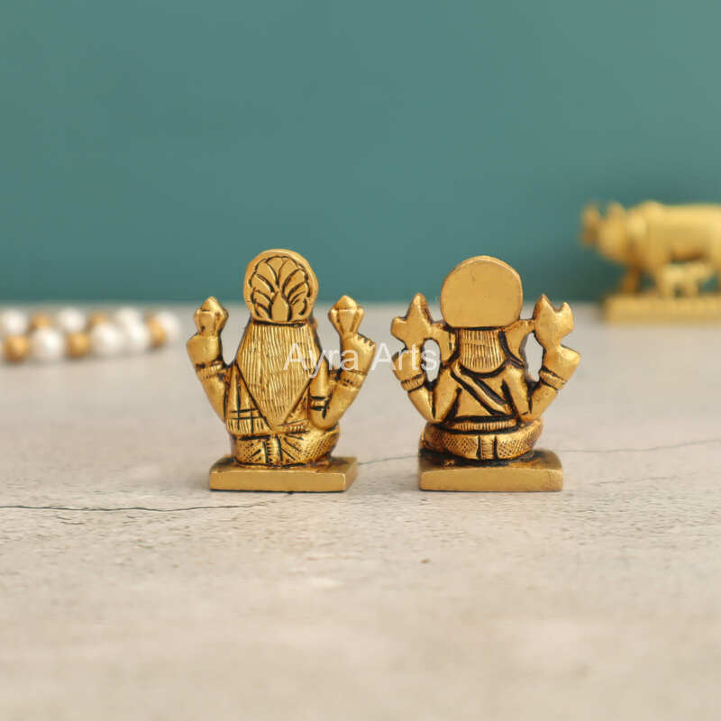 Brass Lakshmi Ganesh Small Idols Set of 2 - 1.5 Inch Height Brass Lakshmi Ganesh Small Idols Set of 2 - 1.5 Inch Height