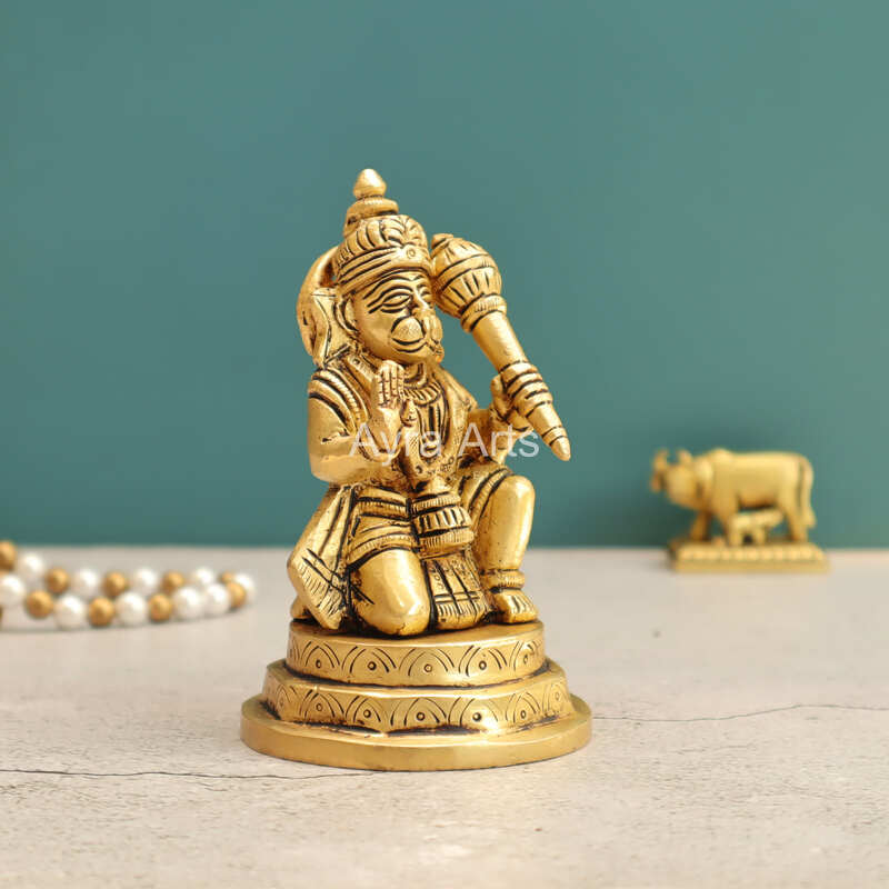 Blessing Hanuman Figurine in Brass - 4.5 Inch Height