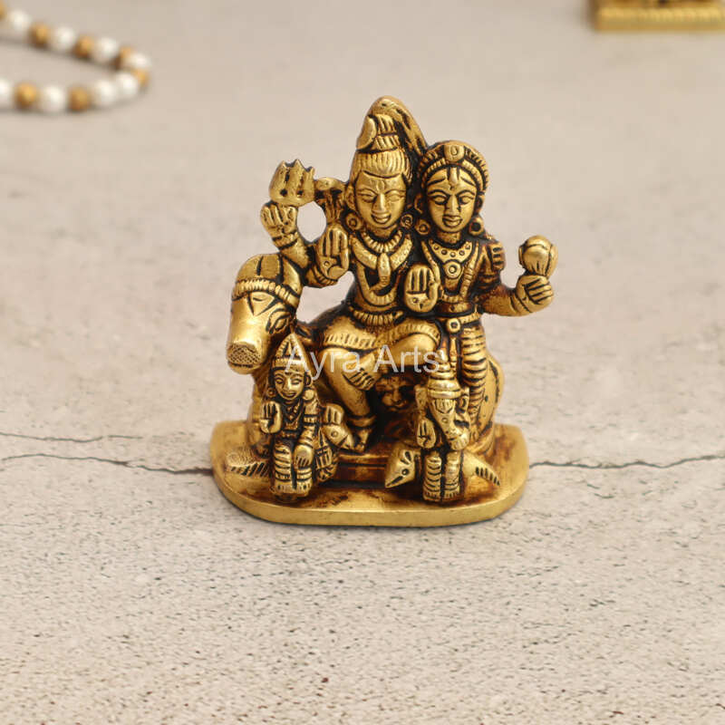 Lord Shiv Parivar Idol Shiv Parwati God Shiva Family Handicrafted in Brass - 3.2 Inch Height