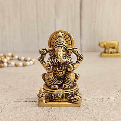 Buy Brass Vinayaka Statue Sitting On Round Ashta Ganesha Base - 4 Inch Height