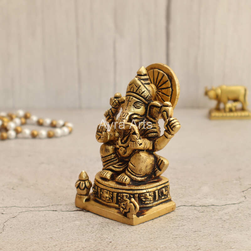 Buy Brass Vinayaka Statue Sitting On Round Ashta Ganesha Base - 4 Inch Height