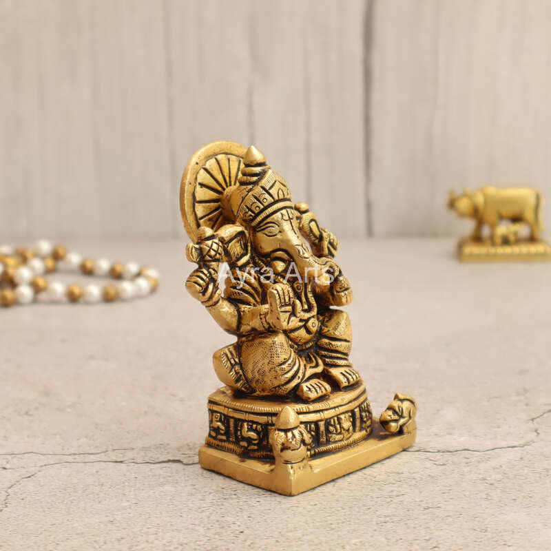 Buy Brass Vinayaka Statue Sitting On Round Ashta Ganesha Base - 4 Inch Height