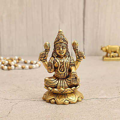Elegant Brass Kamal Lakshmi Idol - 4 Inch Height