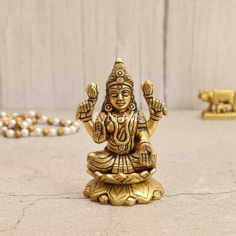 Elegant Brass Kamal Lakshmi Idol - 4 Inch Height Elegant Brass Kamal Lakshmi Idol - 4 Inch Height