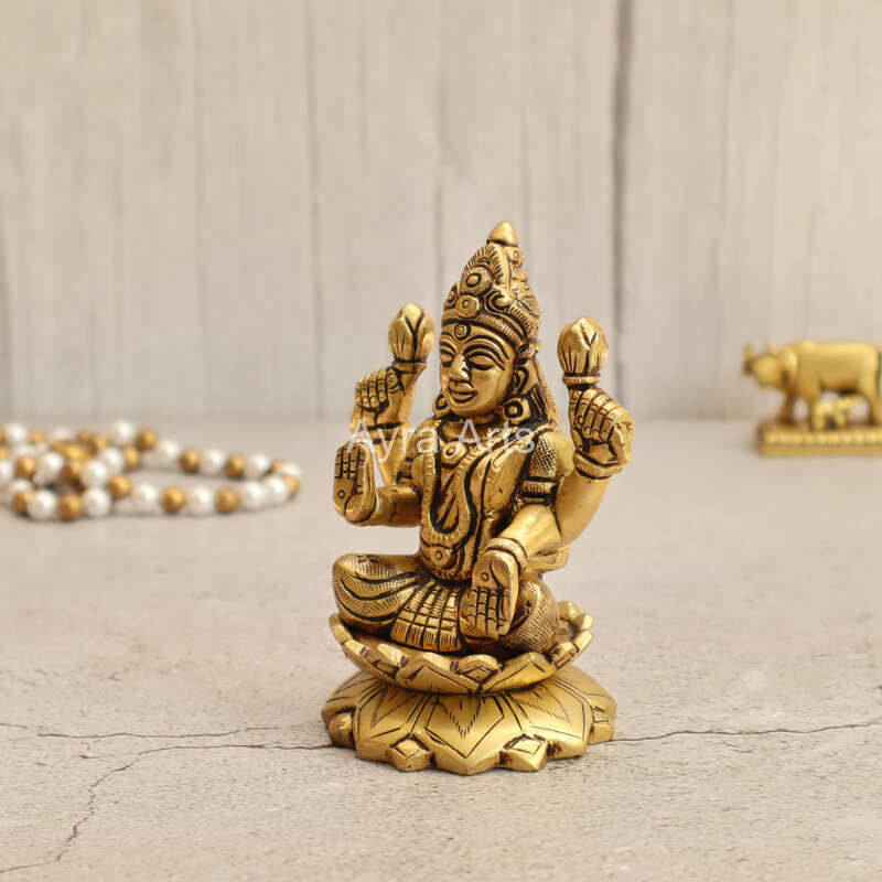 Elegant Brass Kamal Lakshmi Idol - 4 Inch Height Elegant Brass Kamal Lakshmi Idol - 4 Inch Height