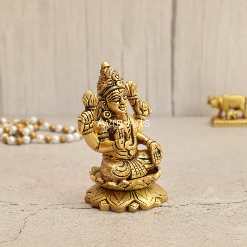 Elegant Brass Kamal Lakshmi Idol - 4 Inch Height Elegant Brass Kamal Lakshmi Idol - 4 Inch Height