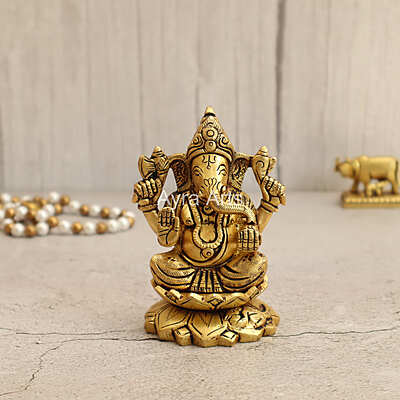 Elegant Brass Kamal Ganesh Idol - 4 Inch Height