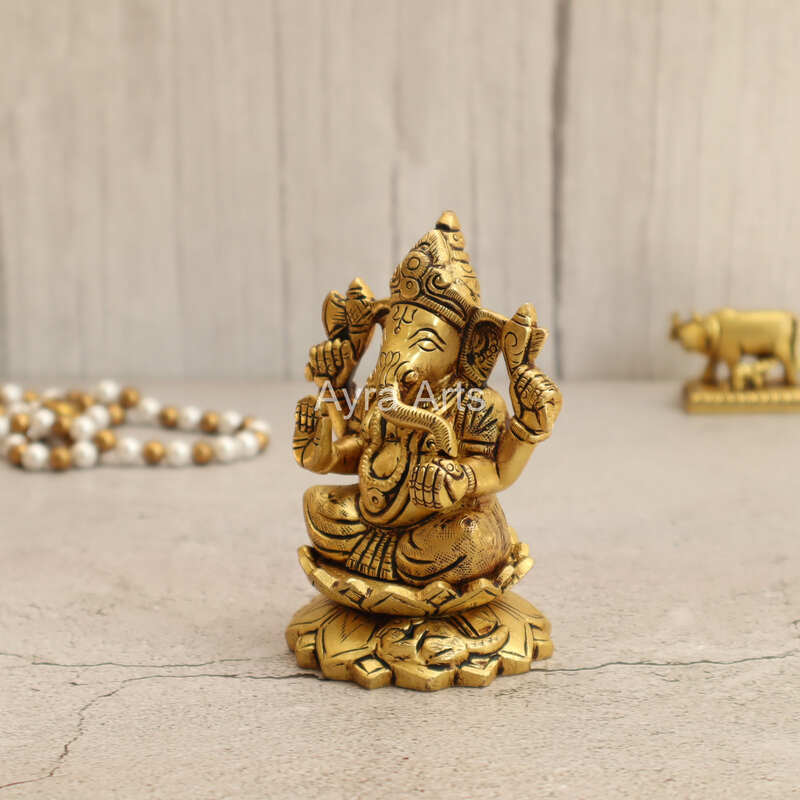 Elegant Brass Kamal Ganesh Idol - 4 Inch Height