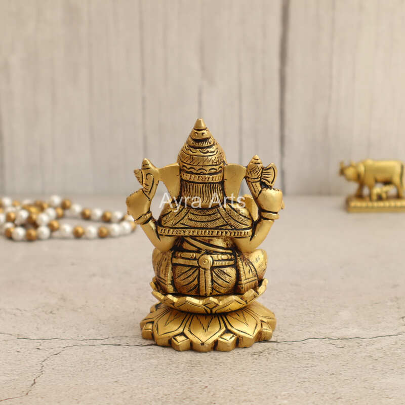 Elegant Brass Kamal Ganesh Idol - 4 Inch Height