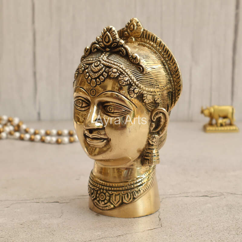 Brass Gauri Head Gangaur face Goddess Parvati Head Idol - 7 Inch Height Brass Gauri Head Gangaur face Goddess Parvati Head Idol - 7 Inch Height