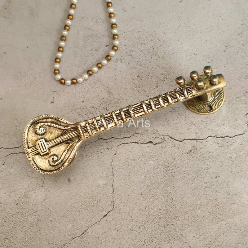 Brass Sitara door handle Sitara cabinet pull, Music door pulls - 9.5 inch Length