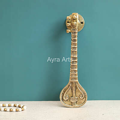 Brass Sitara door handle Sitara cabinet pull, Music door pulls - 9.5 inch Length