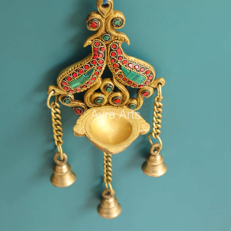 Ethnic Wall Hanging Decorative Diya With Bells - 4.5 Inch Length