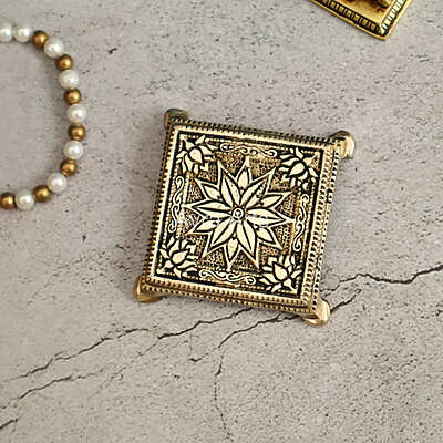 Brass Square Traditional Pooja Chowki Stool - 3 Inch Length