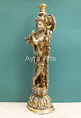 Stunning Brass Shree Krishna Idol - 26 Inch Height Stunning Brass Shree Krishna Idol - 26 Inch Height