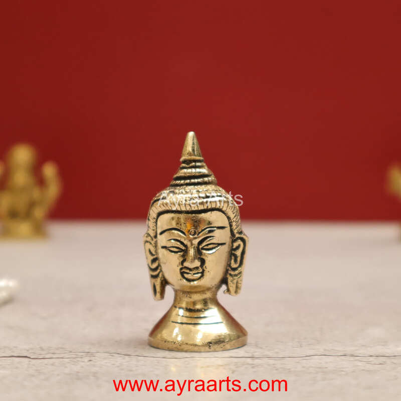 Small Round Base Brass Buddha Head - 2.2 Inch Height